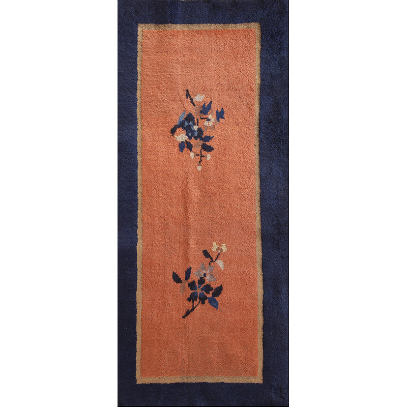 Small Scatter Size Coral Colour Antique Floral Peking Chinese Throw Rug