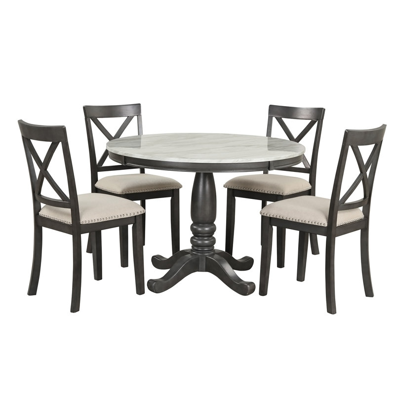 Ensemble de table de salle à manger et de chaises 5 pièces, table de cuisine en bois massif avec 4 chaises confortables pour les réunions de famille