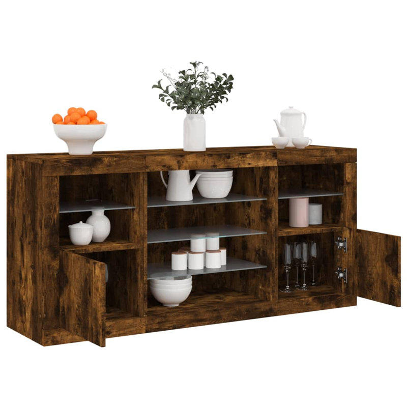 Azzie 142.5 cm W Glass Sideboard, Smoked Oak