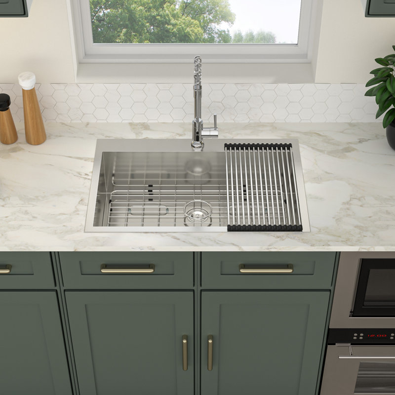 33" L x 22" W Drop-in Kitchen Sink 16 Gauge Stainless Steel Kitchen Sink Single Bowl Kitchen Sink