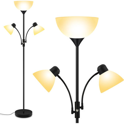 Lampe torchère sur pied 71 po, poteau réglable à 3 voies avec lumières de lecture et abat-jour blanc 71 po