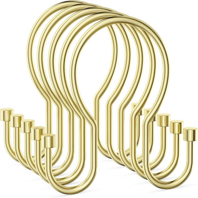 12 Pcs Double Hook Metal Shower Curtain Rings - Rust-Resistant Thickened Wire Design, Smooth Gliding With Anti-Slip Cylinders, Minimalist  Finish For Bathroom & Home Organization