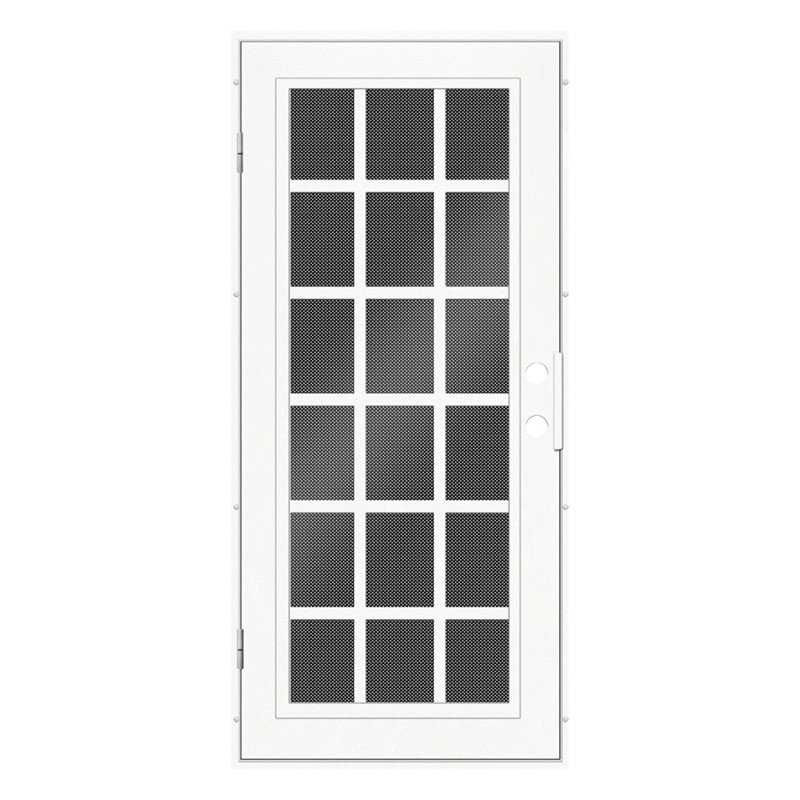 Porte de sécurité Classic Classic en aluminium français avec moustiquaire en métal perforé noir, Vers la droite, Blanc