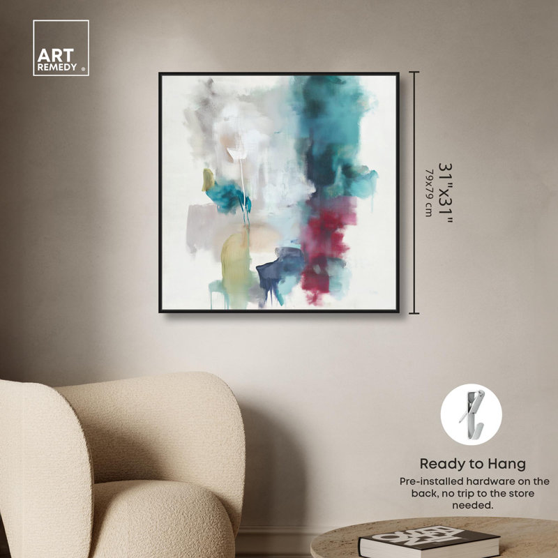 Art Remedy, toile abstraite, île émeraude IV, H 31 po x l 31 po, Cadre flottant noir
