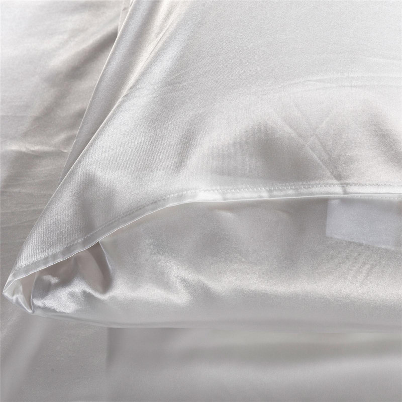 Ensemble de housse de couette en satin , Housse de couette grand et 2 taies d'oreiller stan, Blanc
