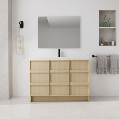 Meuble-lavabo autoportant avec lavabo en résine, portes d'armoire à fermeture en douceur