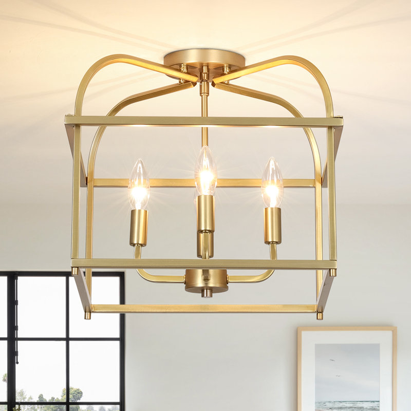 4 - Light Gold Lantern Frame Square Semi Flush Mount