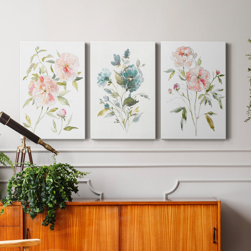Carnet de croquis Cottage Rose I - ensemble de 3 impressions sur toile tendue, H 48 po x l 96 po x P 1 po