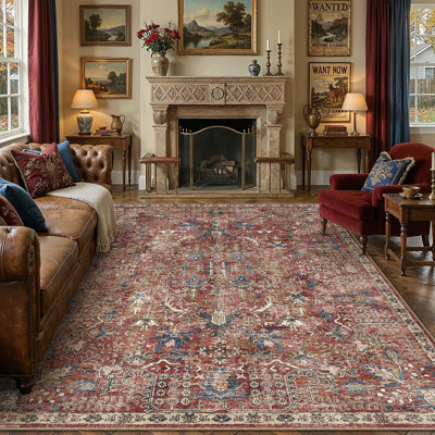 Liora Vintage Oriental Area Rug, Washable Living Room Rug with Non-Slip Backing