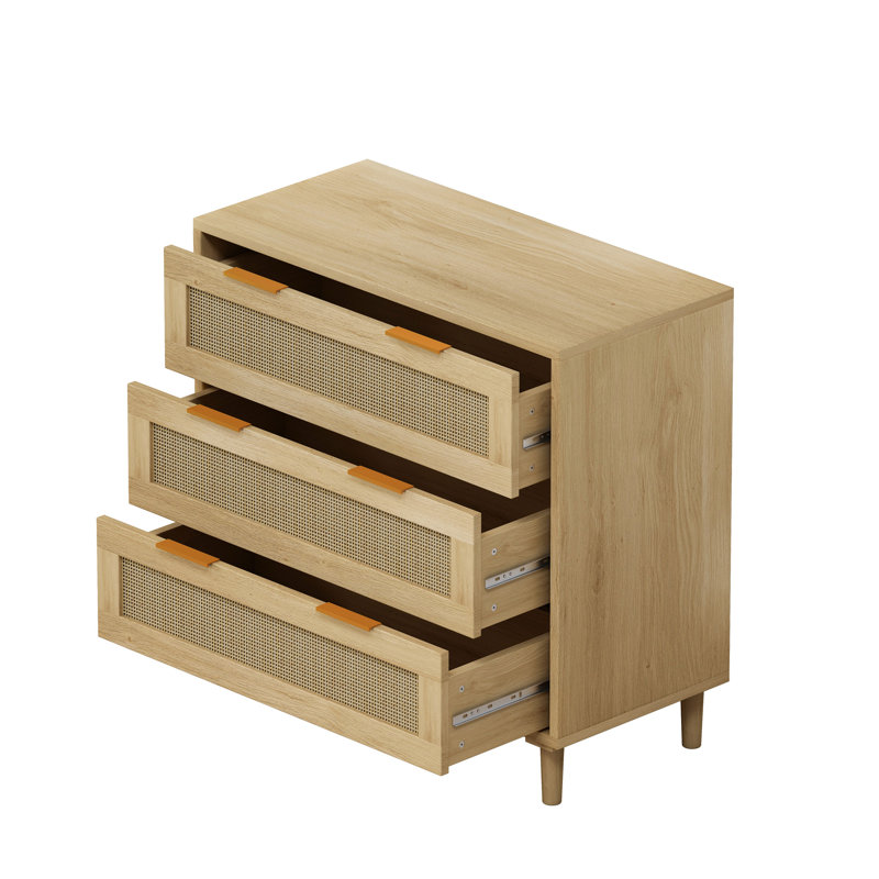 Armoire de rangement en rotin 3 tiroirs, Chêne