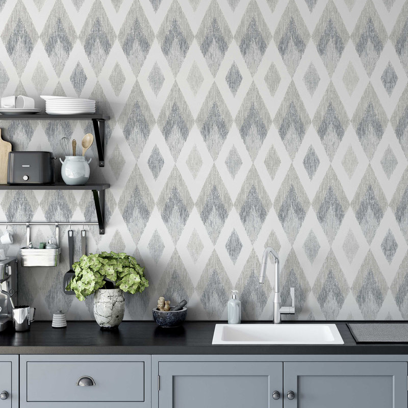 Fitzgerald Grey Ikat Diamond Wallpaper