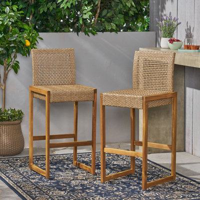 Clanton 30.25" Teak Patio Bar Stool