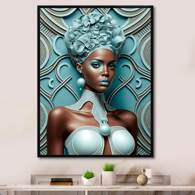 «Clemmie Gorgeous African Queen In Retro Colors I», reproduction sur toile, H 20 po x l 12 po x P 1 po, Cadre flottant noir