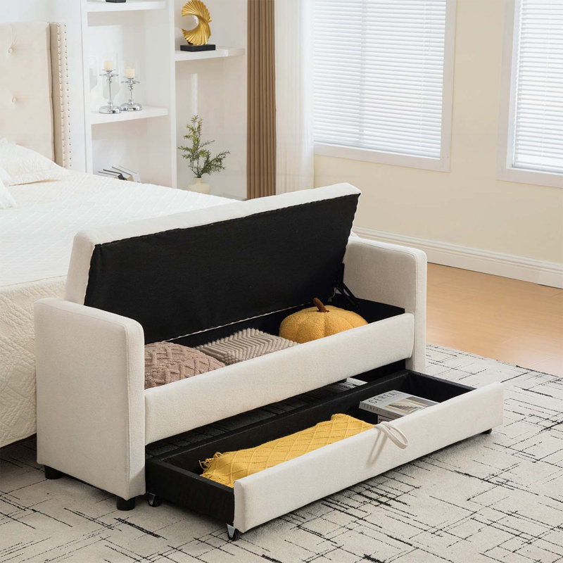 Banc de rangement rembourré avec rangement double, Beige