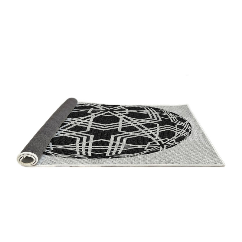 Tapis noir/blanc cassé à motifs, Rond 5 pi