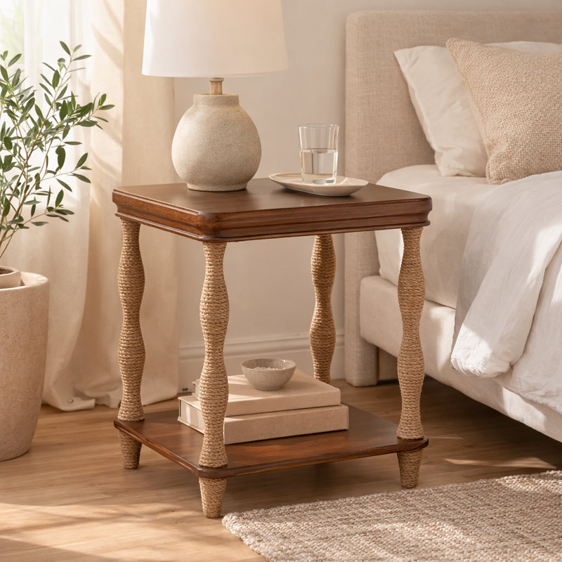 Table de bout en bois l 20 po avec pieds tournés et tablette inférieure, style traditionnel
