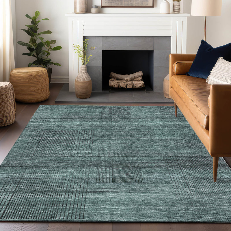 Premium Machine Washable Prisco Teal Rug, Rectangle 10' x 14'