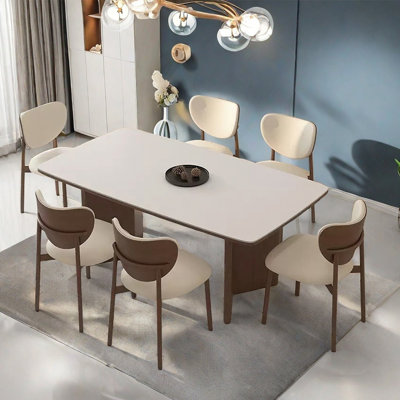 Creamy style rectangular solid wood rock table