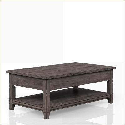 Rustic Gray Lift Top Coffee Table with Casters – Sturdy Storage Shelf for Living Room