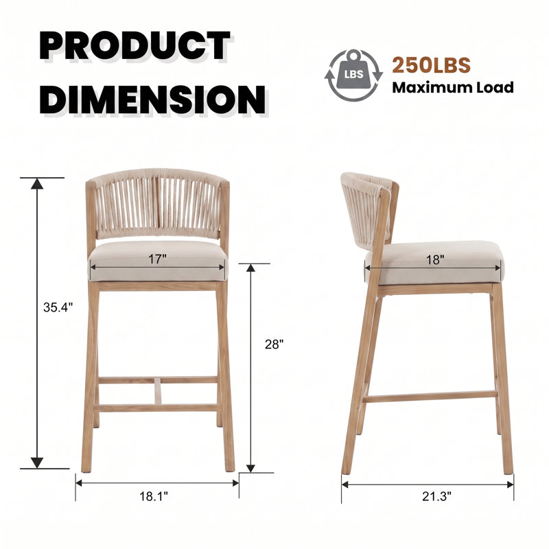 Tabourets de bar à hauteur de comptoir en aluminium 28 po avec repose-pieds, Structure beige / coussin beige