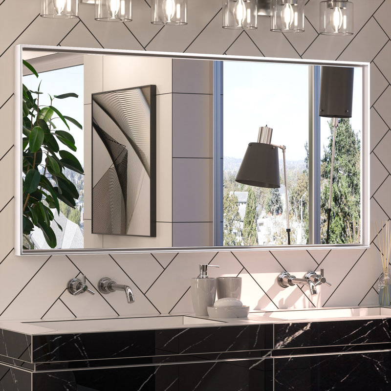 Miroir de vanité encadré / Miroir d'appoint, Argent, 48 po x 24 po