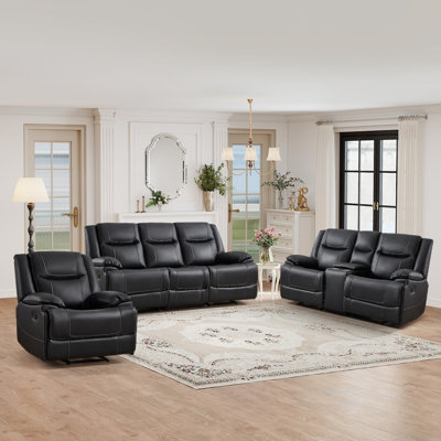 3-Piece Genuine Leather Reclining Living Room Set