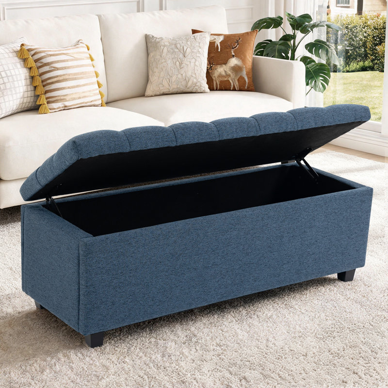Banc ottoman de rangement classique rembourré, Blue, Blue