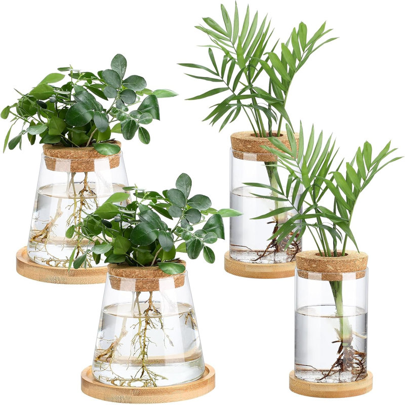 4 pots à fleurs avec pots en bois et couvercle en bois