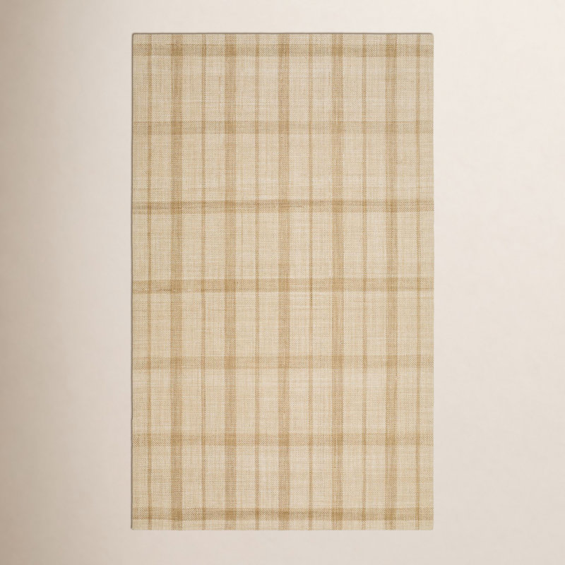 Adella Rectangle Pittsburg Plaid Handmade Flatweave Wool/Viscose Area Rug in Light Brown/Beige, Rectangle 2' x 3'
