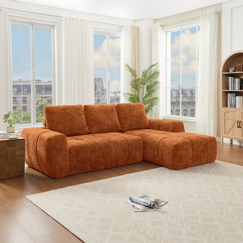 Canapé modulaire moderne en chenille orange surdimensionné en forme de L pour les espaces de vie