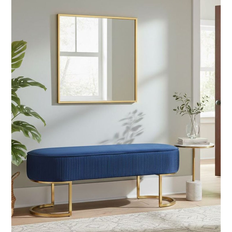 Banc rembourré en velours Roma, Bleu