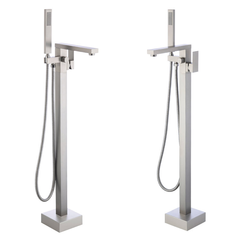 Floor Tub Filler with Diverter, Brushed Nickel