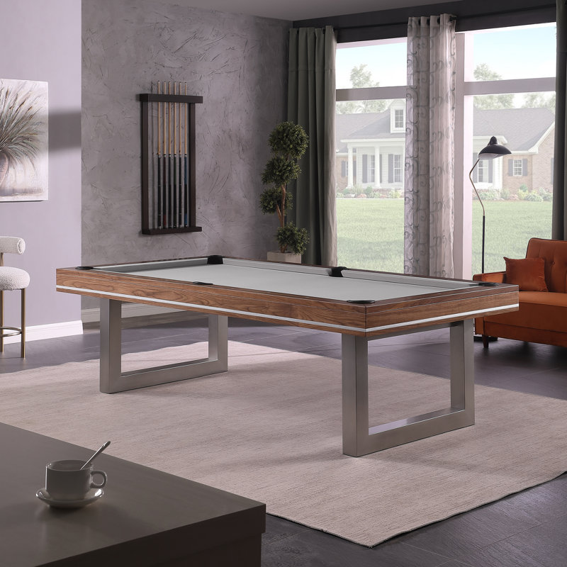 Table de billard en bois massif Harmony, 7 pi, Gris acier, Noyer naturel