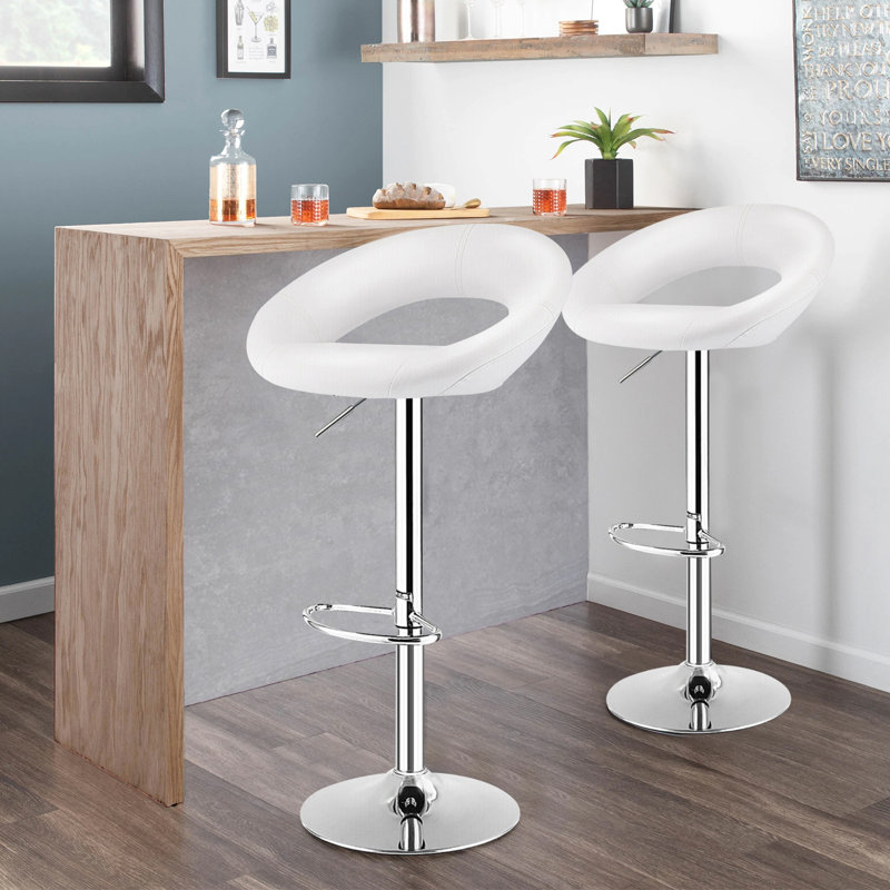 Molter Swivel Upholstered Adjustable Height Counter Stool with Metal Frame, White