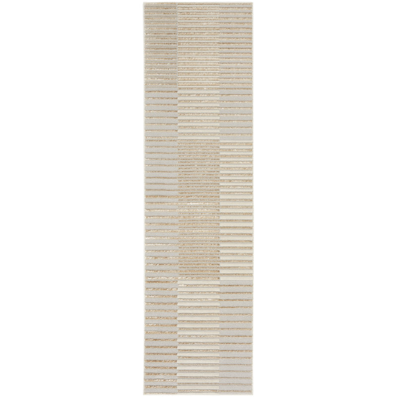 Abstract Machine Woven Polyester/Polypropylene Area Rug in Beige, Runner 2'2" x 7'6"
