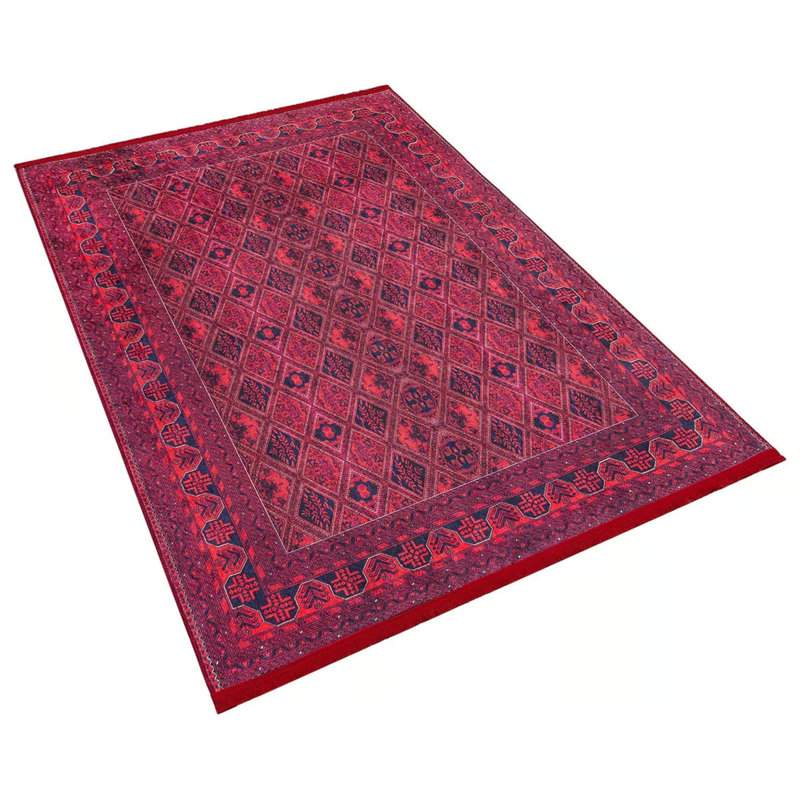Classic Red Burgundy Color Carpet Geometric Design Digital Print Polyester Washable Area Rug MVHy.1132