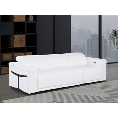 3-Power Seat Reclining Italian Leather Sofa With Power Headrest