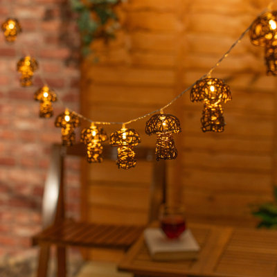 Mushroom Rattan 10 x Battery Operated Outdoor Gard Indoor / Outdoor 10 - Bulb 240 cm Battery Powered LED Novelty String Light