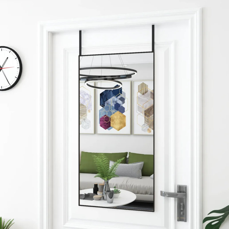 Jerl Metal;Glass Flat Wall Mirror, 100cm H x 50cm W, Black