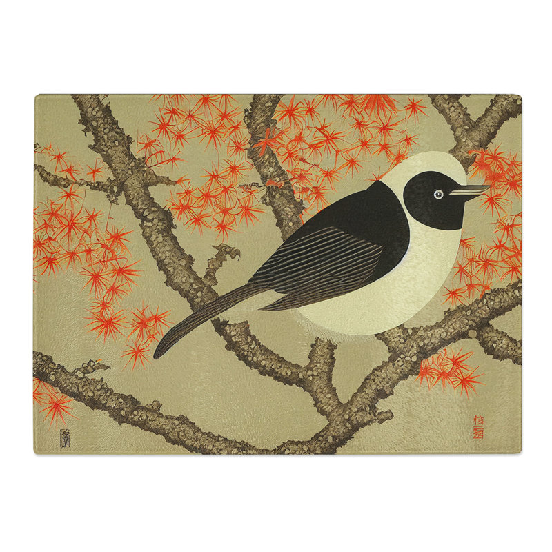 Japanese Bird  Glass Chopping Board