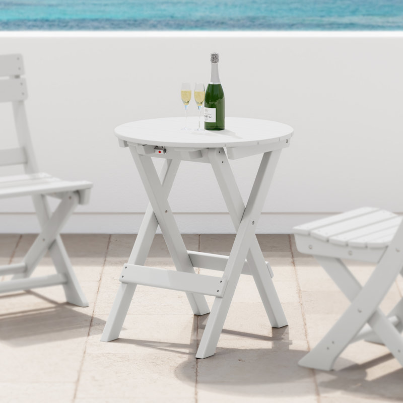 Round Patio Dining Folding Table, White