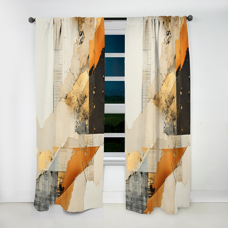 Barbatti Gold And Grey Sunset Collage III - Modern Velvet Curtain - Room Darkening - 1 panel, 52" W x 120" L