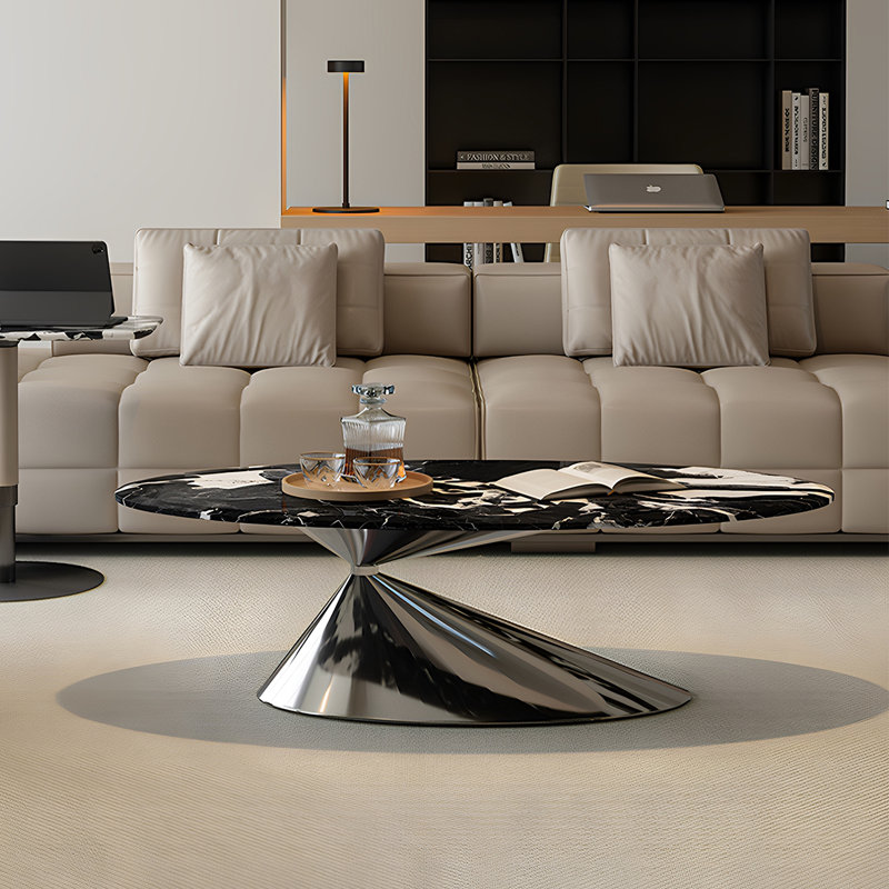 Creative Oval Marble Coffee Table, 16.5" H x 47.2" L x 27.6" W