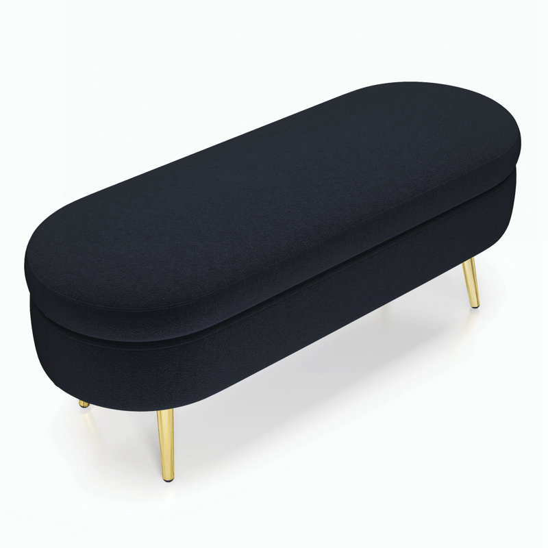 Ottoman Oval Storage Bench with Metal Legs, Black, Black