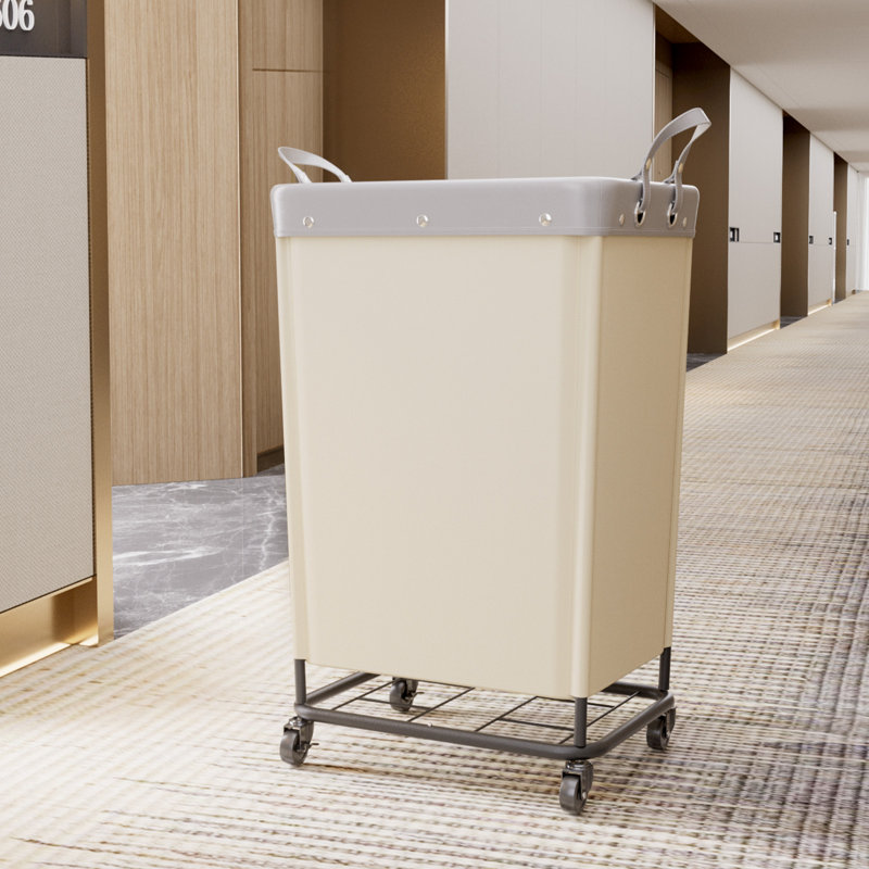 165l Laundry Basket With Wheels, Large Heavy Duty Commercial Rolling Laundry Hamper With Handles, Tall Steel Frame Laundry Cart For Laundry Room Bedroom Hotel Home Dorm