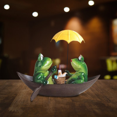 Adelaid 9"W Frog Couple Dating on Boat Figurine Unique Gifts