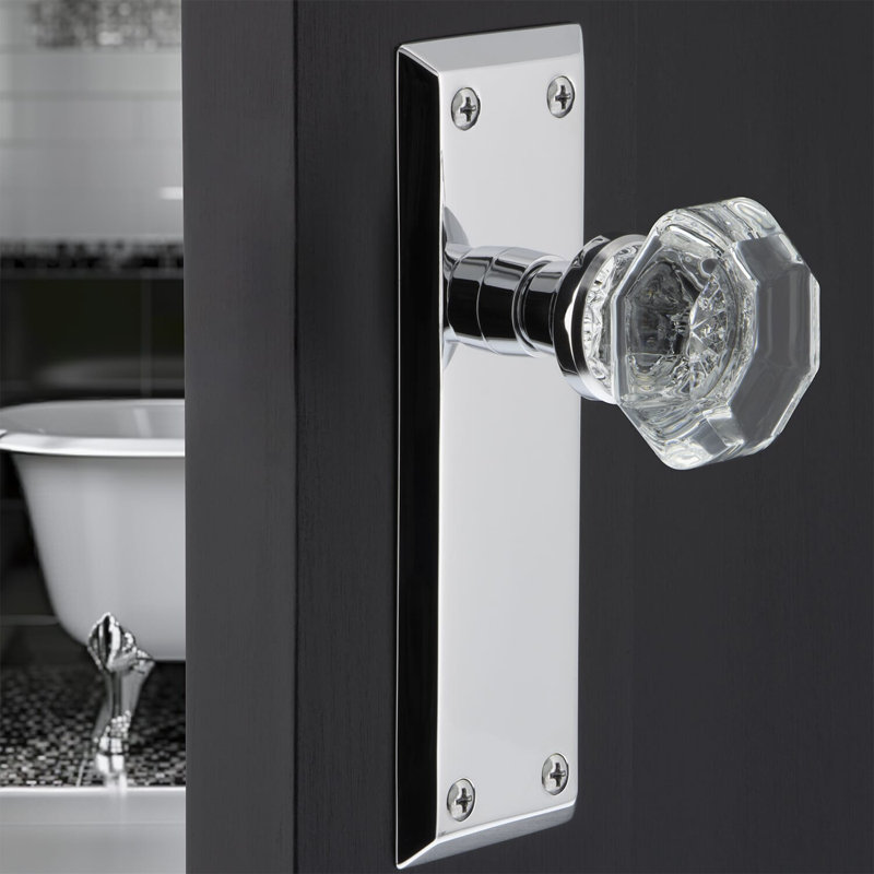 New York Plate with Waldorf Door Knob, Bright Chrome