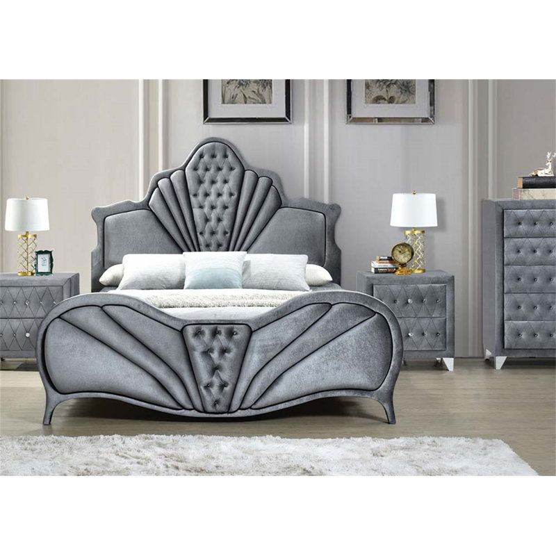 Lit en velours gris Dante