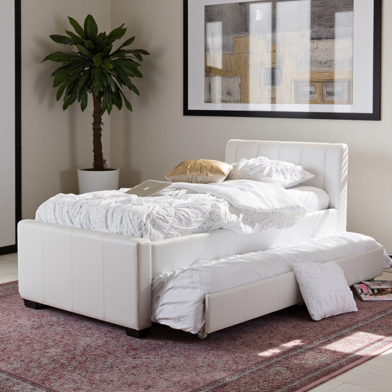 Lit plateforme simple à profil bas Aysha Lasker, blanc, H 36,47 po x l 42,75 po x L 84,83 po, Blanc