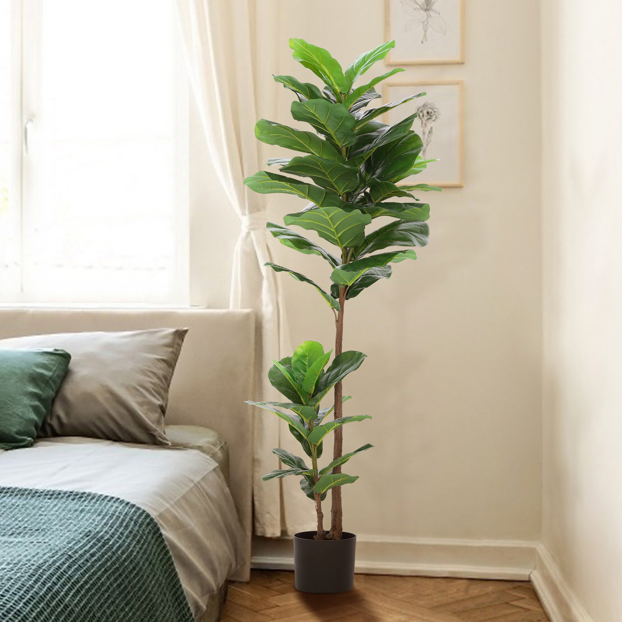 Mistana™ 51.18'' Faux Fiddle Leaf Fig Tree in Pot & Reviews | Wayfair